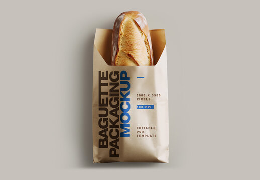 Baguette Bread Paper Bag Packaging Mockup for Design and Branding Projects
