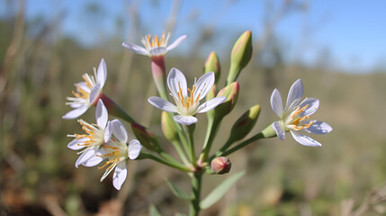 The flower of the sparsely branched perennial undershrub found in the Australian Mallee known as Grooved Dampiera (Dampiera lanceolata).