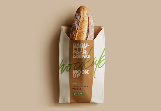 Baguette Bread Paper Bag Packaging Mockup for Design and Branding Projects