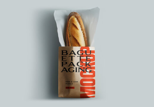 Baguette Bread Paper Bag Packaging Mockup for Design and Branding Projects