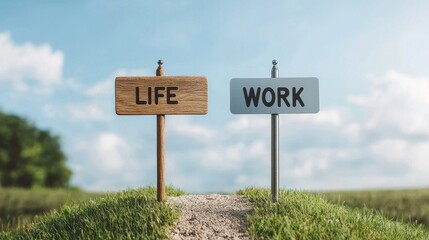 Life Versus Work Signpost Concept Illustrating the Balance Between Personal Life and Professional Responsibilities