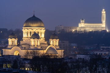 Church of St. Michael the Archangel in Kaunas at night