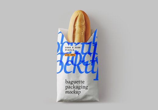 Baguette Bread Paper Bag Packaging Mockup for Design and Branding Projects