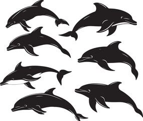 Naklejka premium Graceful Dolphin Silhouettes Collection