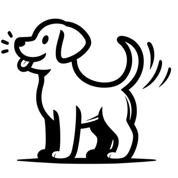 Happy dog wagging tail, black and white vector