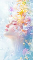 Woman with floral head crown in serene portrait