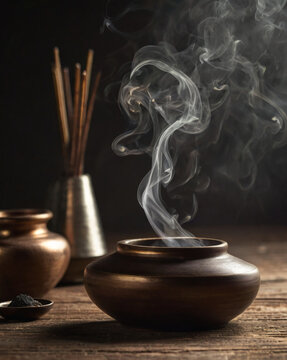 Incense smoke. Rising incense smoke gently curls upward. In dark soothing tones