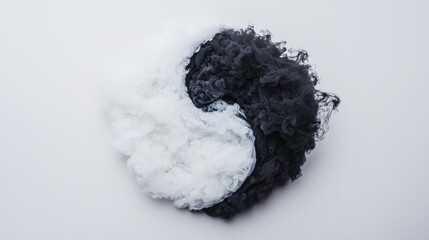 Abstract Yin Yang Symbol Created with White and Black Smoke on Light Background