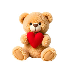Obraz premium adorable plush teddy bear holding a bright red heart, featuring soft fur, friendly expression and a cute design isolated on white background perfect for love, valentines and gifts 