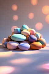Colorful decorative eggs in a soft light setting create a festive atmosphere for spring celebrations and crafts