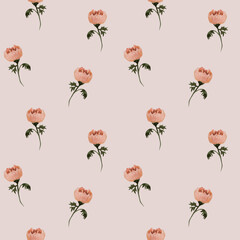 Romantic pattern with pink flowers on a soft pastel background. Perfect for textiles, packaging, invitations, and backgrounds.