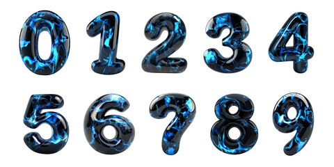 Glossy Black and Blue Marble Number Set