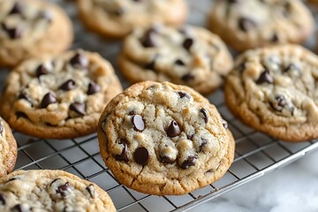 Freshly Baked Chocolate Chip Cookies on Wire Rack