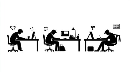 Fototapeta premium Office Workers, Stressful Work, Desktops