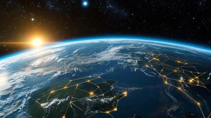 Global connectivity and technological advancements earth from space digital network visualization stunning celestial environment aerial perspective innovation in communication