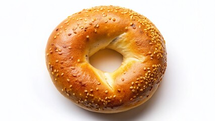 Aerial View of Freshly Baked Bagel Bread Isolated on White Background