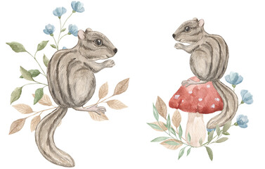 Forest animals, magic forest. Mushrooms, fly agarics. Butterflies. Fox, hare, chipmunk, squirrel, mice. Snail. Forest compositions with animals and mushrooms. Cottagecore. Decor. Scrapbooking.