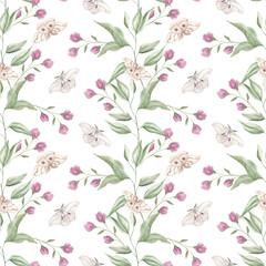 Watercolor pattern, butterflies. Silk moth. Watercolor seamless pattern. Garden motifs. Home textile. Night butterfly. Plant motif. Scrapbooking. Wallpaper.