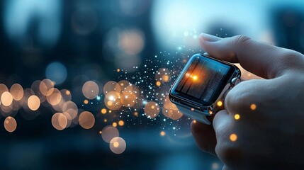 Innovative technology wearable device interaction urban environment digital art evening viewpoint futuristic concept for enhanced lifestyle