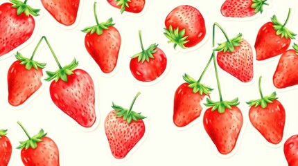 Delicious Strawberry Pattern Fresh Red Berries on Cream Background