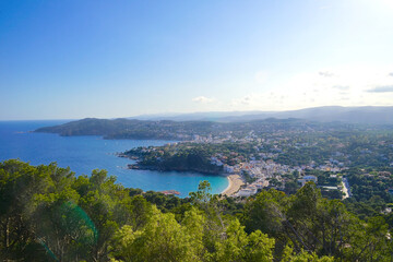 view from the viewpoint at the lighthouse Far de Sant Sebastia over the landscape at the Costa...
