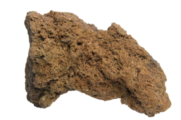 Volcanic red lava rock with unique rough texture isolated on transparent background. PNG transparency