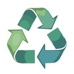 Obraz premium Recycling symbol illustration with green arrows on white background and copy space