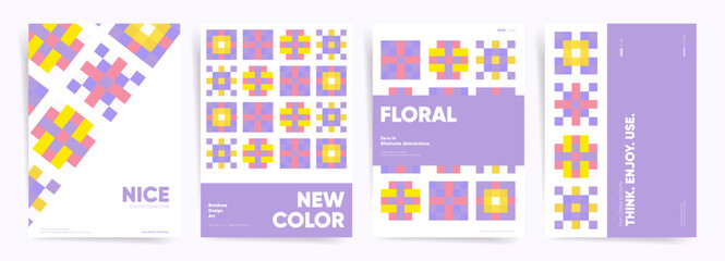Floral Geometric Cover Design. Colorful Abstract Layout for Brochure, Flyer, Poster, Marketing, Business, Corporate Identity, Annual Report