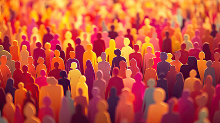 Fototapeta premium A paper cut artwork depicting a diverse crowd of people. The figures are carefully crafted with unique shapes and sizes, representing a variety of backgrounds and cultures.