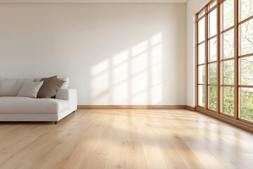 Obraz premium Clutter-Free Minimalist Living Room with Large Couch and Open Space