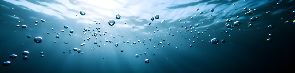 Underwater Bubbles Rising in Deep Blue Ocean