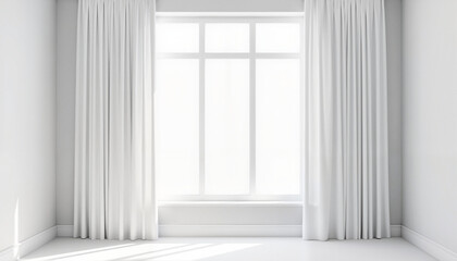Fototapeta premium Minimalist White Window with Elegant Curtains