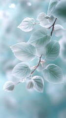 A soft and dreamy close-up image of light green and white leaves blowing in the wind