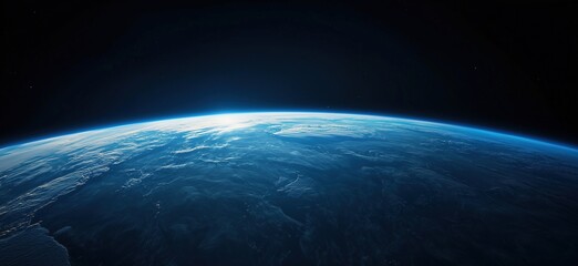 Fototapeta premium Earth from Space with Dark Blue Sky and Glowing Horizon Line