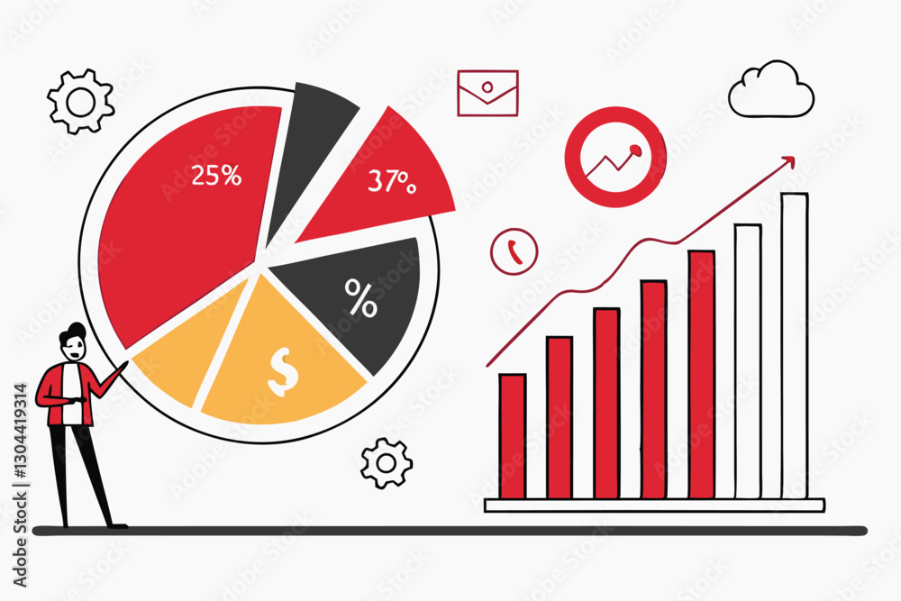 Leinwandbilder business growth and financial analysis illustrated with graphs and pie chart elements in a modern ve