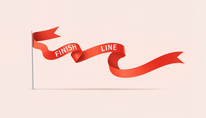 Red finish line ribbon waving on minimalist background