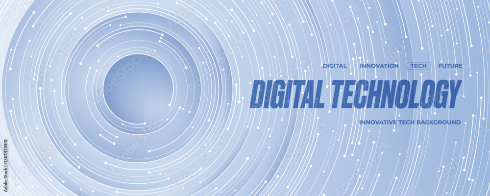 Aufkleber White technology background with circle thin line elements. Elegant circuit board with text place. Abstract futuristic banner for tech presentation or web page. Digital vector illustration.