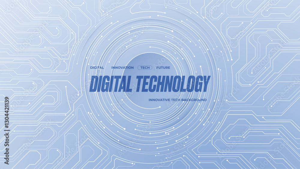 Poster Abstract elegant contemporary web banner. AI concept. Circle thin lines as circuit wires on a motherboard. Technology pattern. Modern white tech bg. Digital vector illustration. Futuristic background.