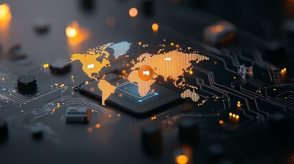 Exploring the intersection of technology and global connectivity digital world map visualization high-tech environment futuristic viewpoint data representation