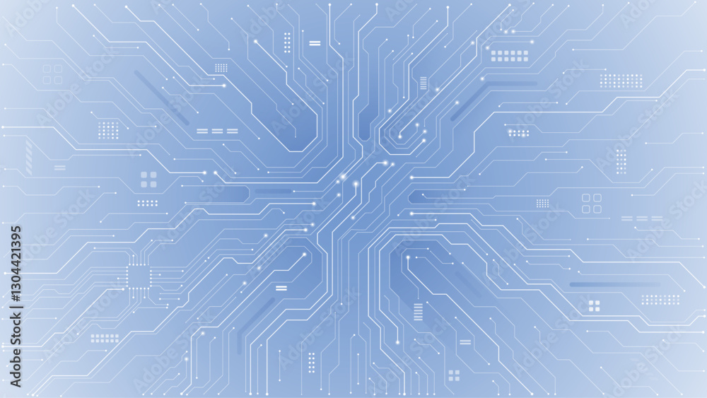 Leinwandbilder Abstract AI circuit board background. Technology connected white lines with electronics elements on tech bg. Computer motherboard with chip, and semiconductor. Elegant gray digital vector illustration