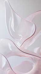 Ethereal Forms: Abstract, minimalist composition of translucent pink ribbons, gracefully sculpted in a soft, ambient setting, suggesting movement and elegance. 