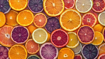 A vibrant mosaic of fruit slices arranged in a kaleidoscope pattern