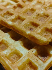 Close-Up of Golden Crispy Waffles Highlighting Texture and Details