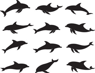 Dolphin Silhouette Vector Clipart Pack