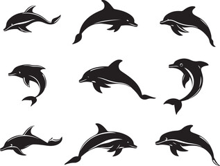 Fototapeta premium Dolphin Silhouette Vector Clipart Pack
