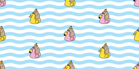 capybara seamless pattern flamingo duck swimming ring inflatable orange pool beach ocean wave vector pet cartoon doodle gift wrapping paper tile background repeat wallpaper animal illustration scarf i © CNuisin