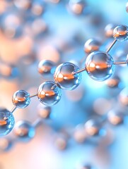 Molecular Structure Abstract - Close-up abstract view of a molecule model, showcasing interconnected spheres and bonds. Represents science, technology, and innovation