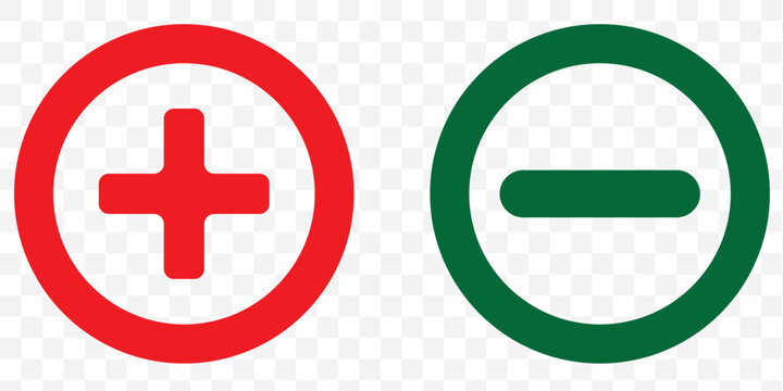 Plus and minus signs vector icons set on Transparent Background. Eps 10.