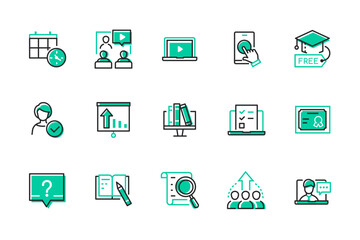 Online education and courses - set of line design style icons