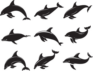 Naklejka premium Dolphin Silhouette Vector Clipart Pack